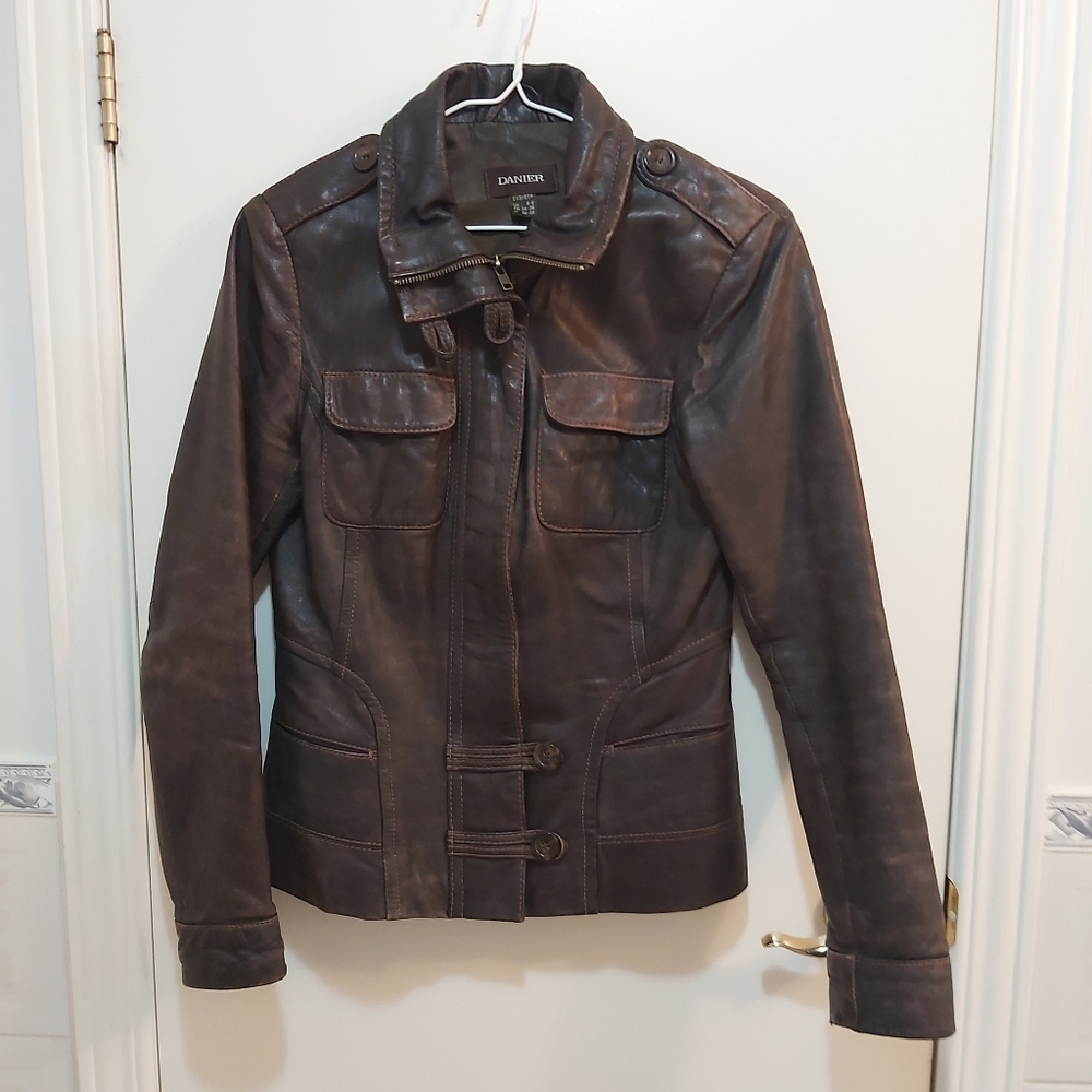 Danier Leather brown leather jacket, size XXS
